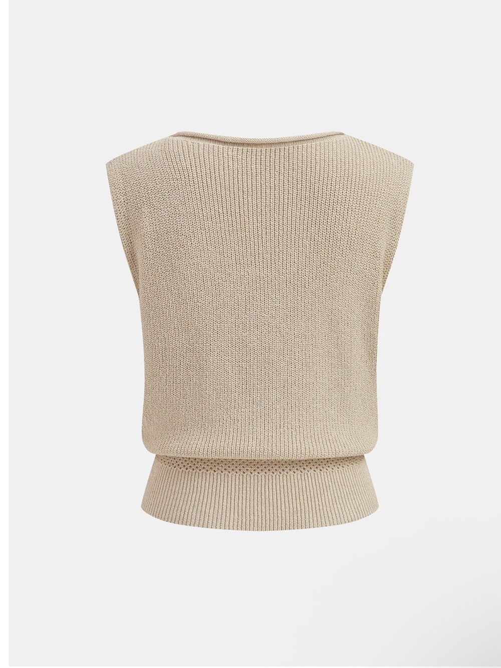 Commense Khaki Bloused Waist Sleeveless Knit Top XS | Quiet Luxury Knit Tank - Picture 5 of 7